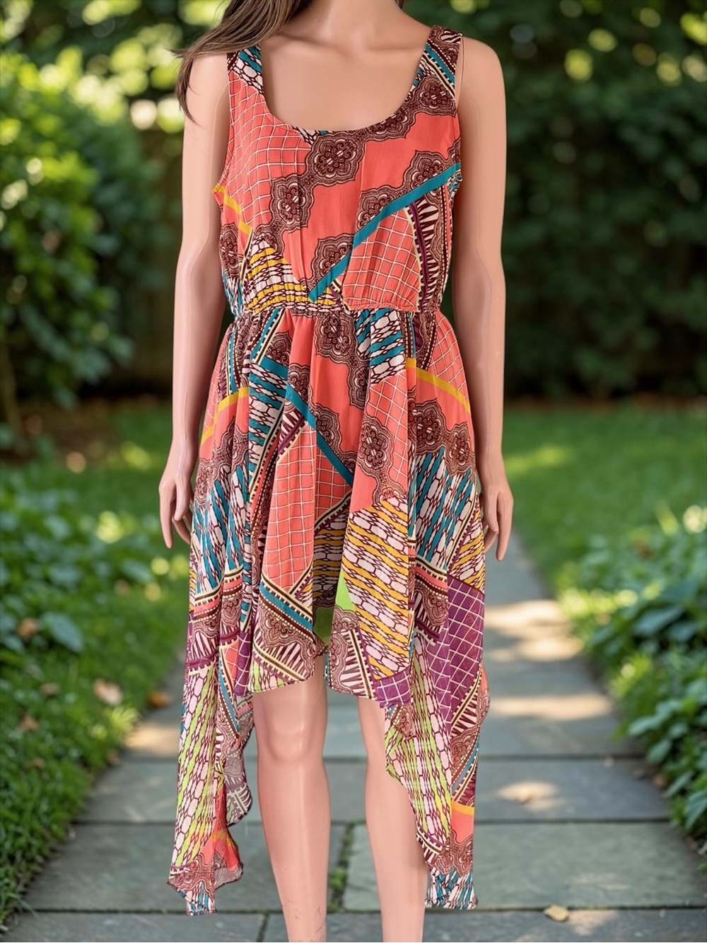 Love Fire Handkerchief Hem Boho Dress Size M